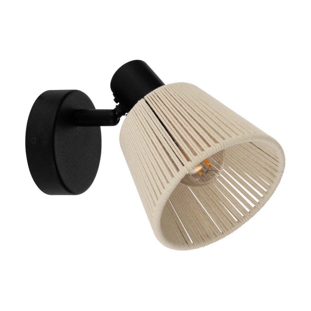 Eglo WandlampjeSeagard zwart met rotan - 44138